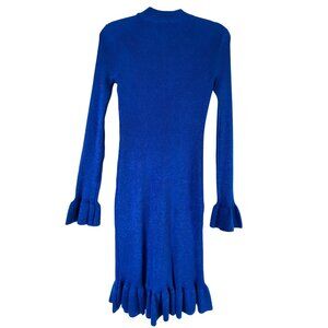 Blue Metallic Large Ribbed Sweater Dress Ruffled Hem Alison Andrews Sexy Bodycon